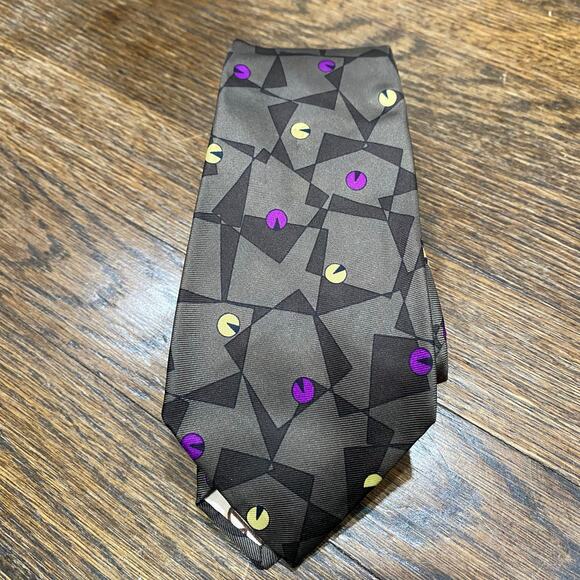 Bill Blass for Saks Fifth Avenue Tie in Grey Purple Abstract Print Silk Necktie - Picture 8 of 8